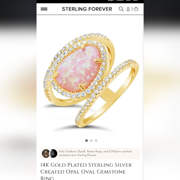 NWT 14K Gold Plated Sterling Silver Created Opal Oval Gemstone Ring, $90, size 7 - Picture 2 of 10